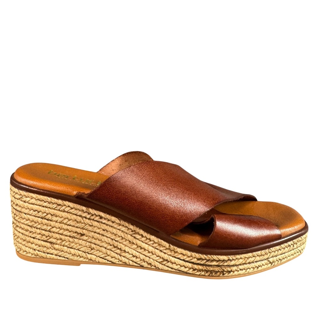 Bertuchi Brown Leather Espadrille Wedge Sandals Made in Spain Size 9